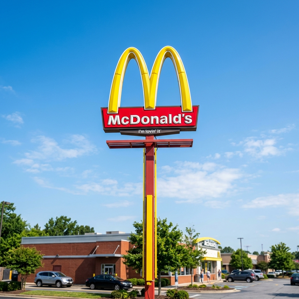 McDonald's Golden Arches sign against a blue sky